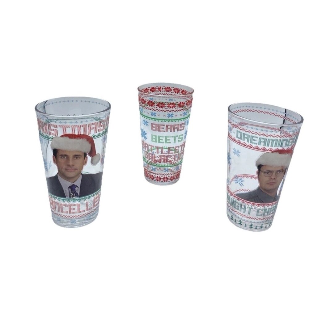 The Office Glass Tumblers Glasses Christmas Pint Michael Dwight 16 Oz Lot 3